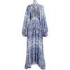 imageCHICWISH Women Blue Printed Full Pleated Maxi Dress Long Bubble Sleeves Button High Waist Summer Beach Long Dress with BeltBlue