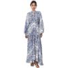 imageCHICWISH Women Blue Printed Full Pleated Maxi Dress Long Bubble Sleeves Button High Waist Summer Beach Long Dress with BeltBlue