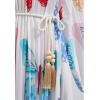 imageCHICWISH Women Butterfly Print Maxi Dress Pleated Puff Sleeve Cutout Crewneck Long Dresses Casual Flowy Dress with BeltBlue Butterfly
