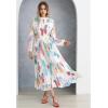 imageCHICWISH Women Butterfly Print Maxi Dress Pleated Puff Sleeve Cutout Crewneck Long Dresses Casual Flowy Dress with BeltBlue Butterfly