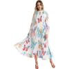 imageCHICWISH Women Butterfly Print Maxi Dress Pleated Puff Sleeve Cutout Crewneck Long Dresses Casual Flowy Dress with BeltBlue Butterfly