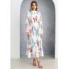 imageCHICWISH Women Butterfly Print Maxi Dress Pleated Puff Sleeve Cutout Crewneck Long Dresses Casual Flowy Dress with BeltBlue Butterfly