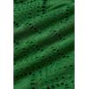 imageCHICWISH Women Embroidered Eyelet Frilling Midi Dress Cotton V Neck Button Short Sleeve Flowy Summer Green Dress with BeltGreen