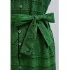 imageCHICWISH Women Embroidered Eyelet Frilling Midi Dress Cotton V Neck Button Short Sleeve Flowy Summer Green Dress with BeltGreen