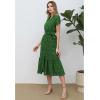 imageCHICWISH Women Embroidered Eyelet Frilling Midi Dress Cotton V Neck Button Short Sleeve Flowy Summer Green Dress with BeltGreen