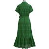 imageCHICWISH Women Embroidered Eyelet Frilling Midi Dress Cotton V Neck Button Short Sleeve Flowy Summer Green Dress with BeltGreen