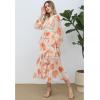 imageCHICWISH Women Floral Print Chiffon Midi Dress Ruffle Hem Casual V Neck Long Sleeve ALine Flowy 2024 Summer DressesOrange
