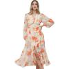 imageCHICWISH Women Floral Print Chiffon Midi Dress Ruffle Hem Casual V Neck Long Sleeve ALine Flowy 2024 Summer DressesOrange