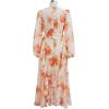 imageCHICWISH Women Floral Print Chiffon Midi Dress Ruffle Hem Casual V Neck Long Sleeve ALine Flowy 2024 Summer DressesOrange