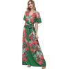 imageCHICWISH Women Floral Printed Maxi Dress Flutter Sleeve V Neck Summer Dresses Elastic Waist Green Wrap Long Dress with BeltGreen