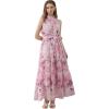 imageCHICWISH Women Halter Neck Maxi Dress Floral Print Sleeveless Flowy Summer Garden Party Long Dresses with Belt MintPink
