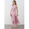 imageCHICWISH Women Halter Neck Maxi Dress Floral Print Sleeveless Flowy Summer Garden Party Long Dresses with Belt MintPink