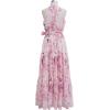imageCHICWISH Women Halter Neck Maxi Dress Floral Print Sleeveless Flowy Summer Garden Party Long Dresses with Belt MintPink