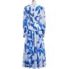 imageCHICWISH Women Long Sleeves Chiffon Maxi Dress VNeck Leaf Printed Casual Spring Summer High Waist Blue Long DressBlue