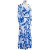 imageCHICWISH Women Long Sleeves Chiffon Maxi Dress VNeck Leaf Printed Casual Spring Summer High Waist Blue Long DressBlue