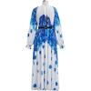imageCHICWISH Women Pleated Long Sleeve Maxi Dress Watercolor Floral Print Crewneck Casual Flowy Summer Long Dresses with BeltBlue