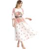 imageCHICWISH Women Pleated Long Sleeve Maxi Dress Watercolor Floral Print Crewneck Casual Flowy Summer Long Dresses with BeltCoral