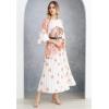 imageCHICWISH Women Pleated Long Sleeve Maxi Dress Watercolor Floral Print Crewneck Casual Flowy Summer Long Dresses with BeltCoral