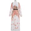 imageCHICWISH Women Pleated Long Sleeve Maxi Dress Watercolor Floral Print Crewneck Casual Flowy Summer Long Dresses with BeltCoral