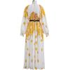 imageCHICWISH Women Pleated Long Sleeve Maxi Dress Watercolor Floral Print Crewneck Casual Flowy Summer Long Dresses with BeltYellow