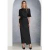 imageCHICWISH Women Satin Short Sleeve Maxi Dress Elegant Boat Neck Cocktail Evening Party Wrap Long DressBlack