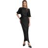 imageCHICWISH Women Satin Short Sleeve Maxi Dress Elegant Boat Neck Cocktail Evening Party Wrap Long DressBlack