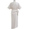 imageCHICWISH Women Satin Short Sleeve Maxi Dress Elegant Boat Neck Cocktail Evening Party Wrap Long DressIvory