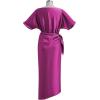 imageCHICWISH Women Satin Short Sleeve Maxi Dress Elegant Boat Neck Cocktail Evening Party Wrap Long DressMagenta