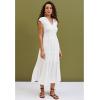 imageCHICWISH Women Summer Eyelet Embroidery Cotton Dress V Neck Cap Sleeve Ruffle Hem Elegant Button Down Long DressWhite