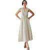 imageCHICWISH Women V Neck Sleeveless Midi Long Dress Casual Button Beach Summer Vacation Linen Midi Dress with Side PocketsLinen