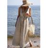 imageCHICWISH Women V Neck Sleeveless Midi Long Dress Casual Button Beach Summer Vacation Linen Midi Dress with Side PocketsLinen