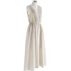 imageCHICWISH Women V Neck Sleeveless Midi Long Dress Casual Button Beach Summer Vacation Linen Midi Dress with Side PocketsLinen