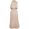 imageCHICWISH Womens ApricotDark GreenBurgundyBlackPistachioTeal Asymmetric Ruched Neckline Sleeveless DressHigh Neckapricot
