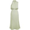 imageCHICWISH Womens ApricotDark GreenBurgundyBlackPistachioTeal Asymmetric Ruched Neckline Sleeveless DressHigh Neckpistachio