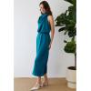 imageCHICWISH Womens ApricotDark GreenBurgundyBlackPistachioTeal Asymmetric Ruched Neckline Sleeveless DressHigh Neckteal