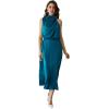 imageCHICWISH Womens ApricotDark GreenBurgundyBlackPistachioTeal Asymmetric Ruched Neckline Sleeveless DressHigh Neckteal