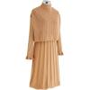 imageCHICWISH Womens CreamApricotBlackTealMint Mock Neck Pleated Knit Twinset DressApricot