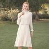 imageCHICWISH Womens CreamApricotBlackTealMint Mock Neck Pleated Knit Twinset DressCream