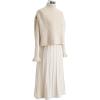 imageCHICWISH Womens CreamApricotBlackTealMint Mock Neck Pleated Knit Twinset DressCream