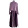 imageCHICWISH Womens CreamApricotBlackTealMint Mock Neck Pleated Knit Twinset DressPurplepearls Trimmed