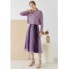 imageCHICWISH Womens CreamApricotBlackTealMint Mock Neck Pleated Knit Twinset DressPurplepearls Trimmed