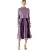 imageCHICWISH Womens CreamApricotBlackTealMint Mock Neck Pleated Knit Twinset DressPurplepearls Trimmed