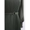 imageCHICWISH Womens LilacYellowDark GreenTan Full Pleated Belted Maxi DressDark Green