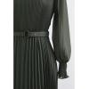 imageCHICWISH Womens LilacYellowDark GreenTan Full Pleated Belted Maxi DressDark Green