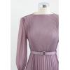 imageCHICWISH Womens LilacYellowDark GreenTan Full Pleated Belted Maxi DressLilac