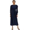imageCHICWISH Womens LilacYellowDark GreenTan Full Pleated Belted Maxi DressNavy