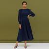 imageCHICWISH Womens LilacYellowDark GreenTan Full Pleated Belted Maxi DressNavy