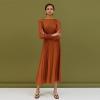 imageCHICWISH Womens LilacYellowDark GreenTan Full Pleated Belted Maxi DressPumpkin