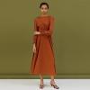 imageCHICWISH Womens LilacYellowDark GreenTan Full Pleated Belted Maxi DressPumpkin