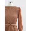 imageCHICWISH Womens LilacYellowDark GreenTan Full Pleated Belted Maxi DressTan